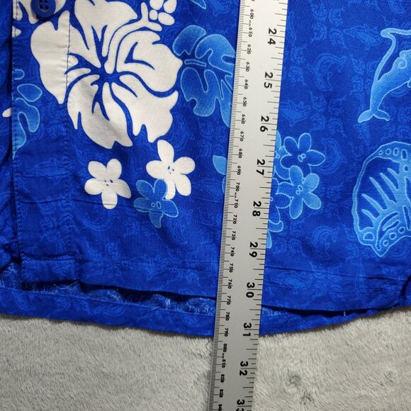 Cabali Hawaiian Short Sleeve Shirt Blue White Tropical Flowers 1 Pocket Men Sz L - Picture 11 of 11
